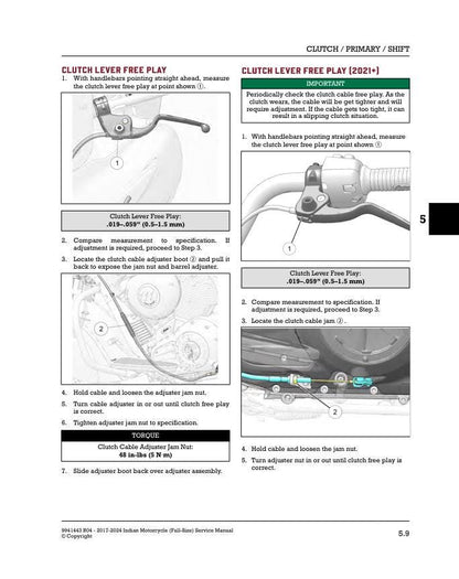 Indian Chief Chieftain Roadmaster Springfield Full Size Motorcycle sample page showing repair procedures