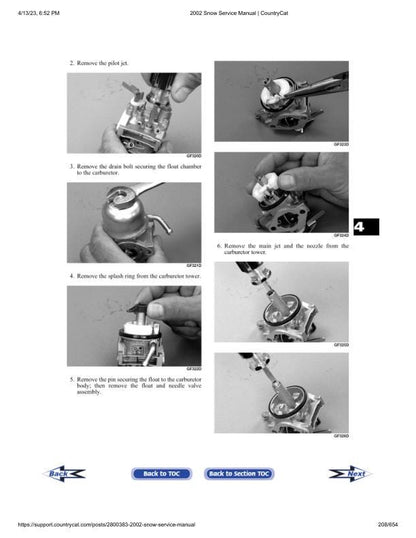 Arctic Cat ZR ZL Mountain Cat Panther Pantera Snowmobile Service sample page showing repair procedures
