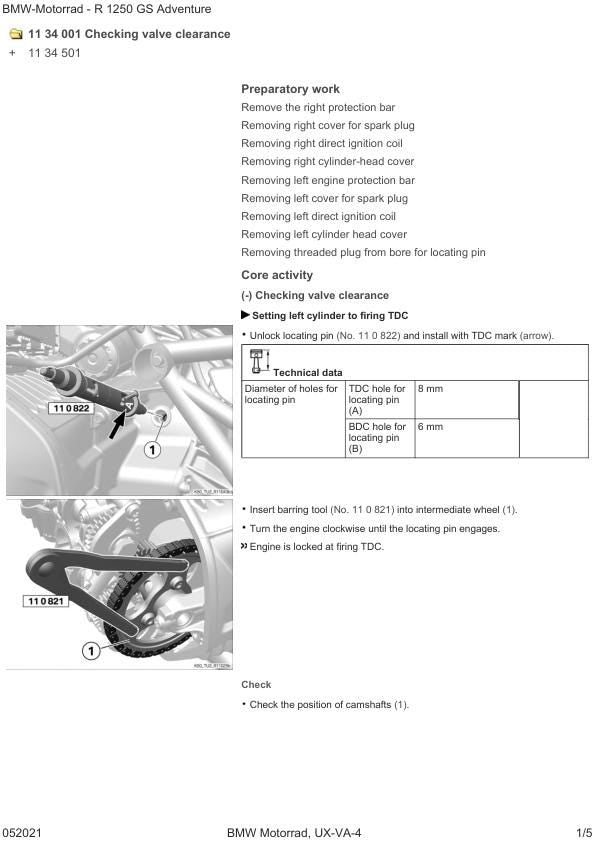 BMW R1250 GS Adventure K51 Motorcycle Service Manual sample page showing repair procedures
