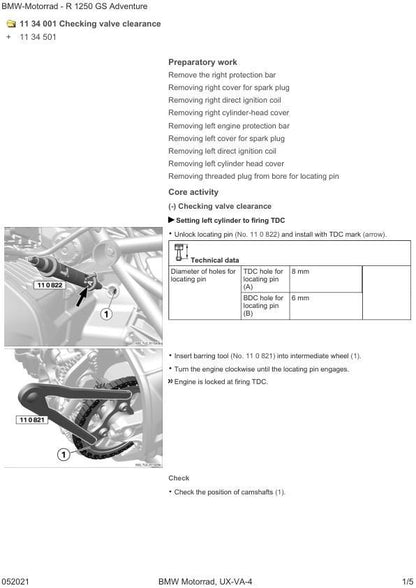 BMW R1250 GS Adventure K51 Motorcycle Service Manual sample page showing repair procedures