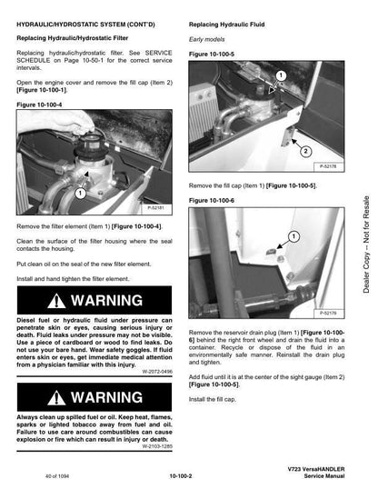 Bobcat VersaHandler V723 Service Manual sample page with technical illustrations