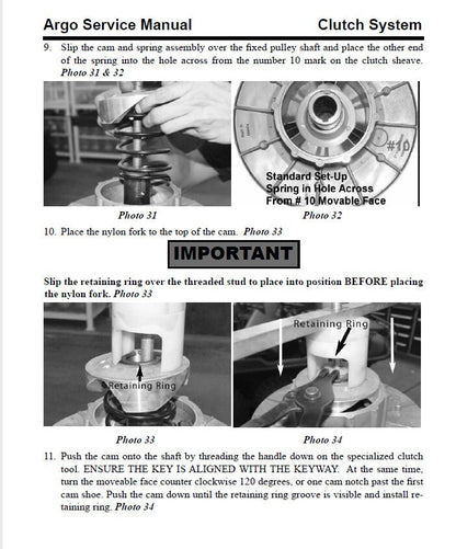 Argo Avenger HDI UTV Service Manual sample page with diagrams and specifications