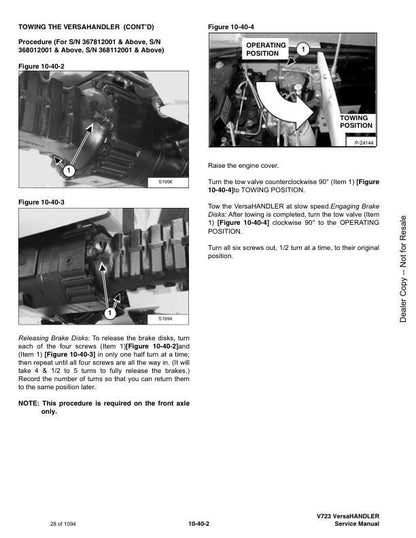 Bobcat VersaHandler V723 Service Manual sample page with diagrams and specifications