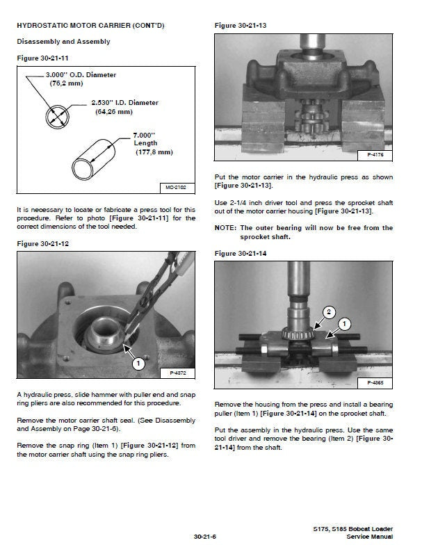 Bobcat S175 S185 Turbo Loader Service Manual sample page showing repair procedures