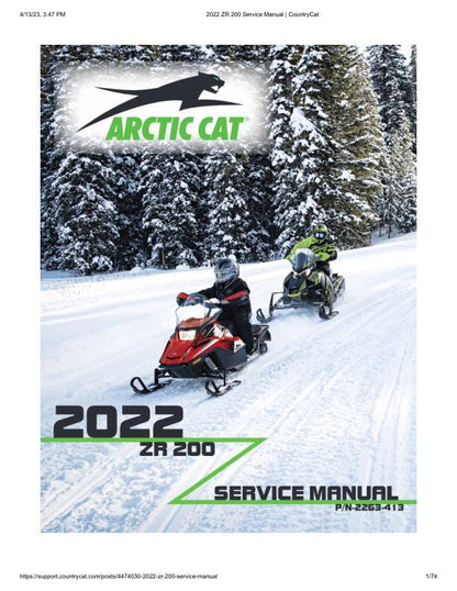 Arctic Cat ZR 200 Snowmobile Service Manual factory service manual title page