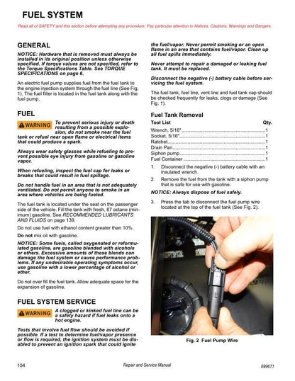 Tracker OX 400 UTV Service Manual sample page with technical illustrations