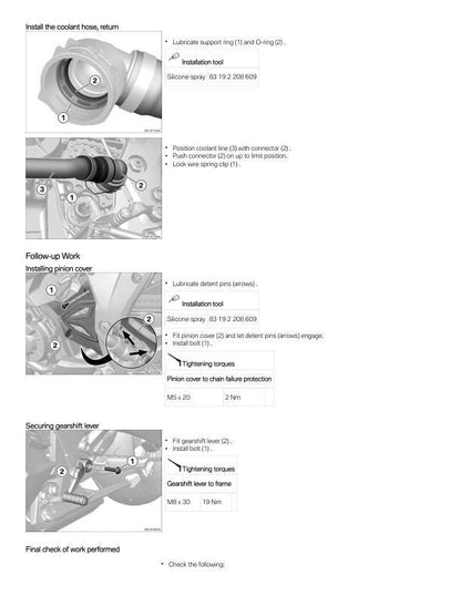 BMW S1000 XR K69 Motorcycle Service Manual sample page showing repair procedures