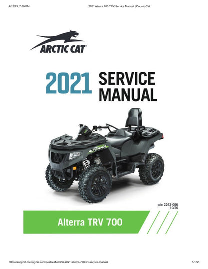 Arctic Cat Alterra TRV700 ATV Service Manual factory service manual title page