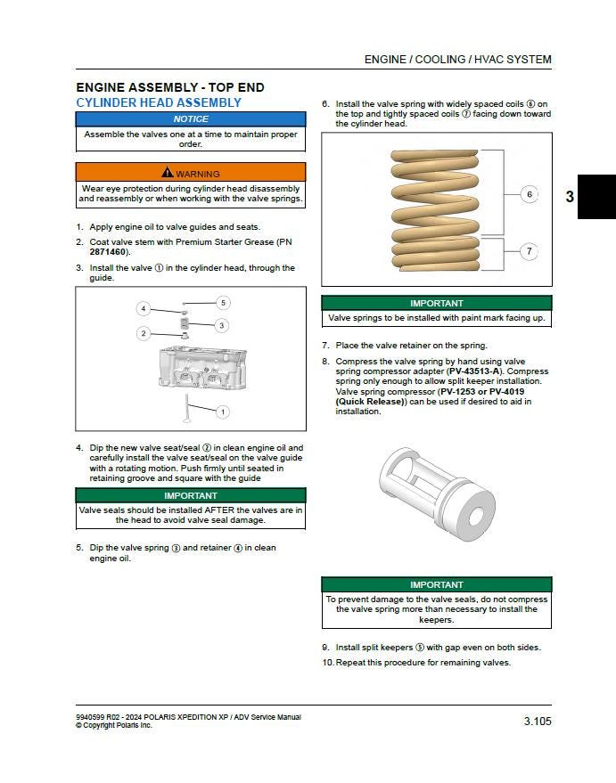 Polaris Xpedition XP ADV 1000 UTV Service Manual sample page with diagrams and specifications