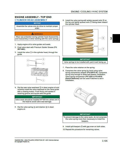 Polaris Xpedition XP ADV 1000 UTV Service Manual sample page with diagrams and specifications