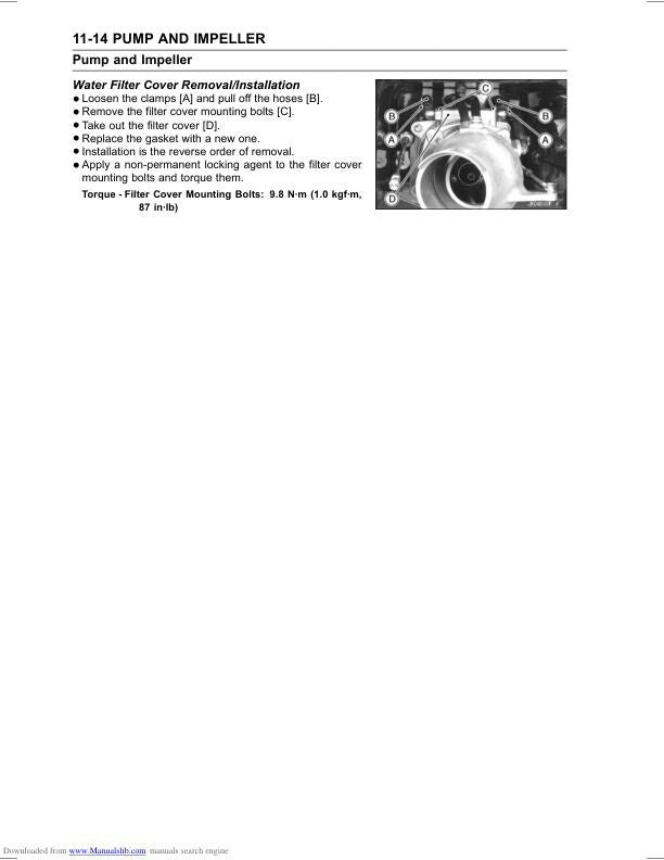 Kawasaki JetSki Ultra 250x Service Manual sample page with service data and tables
