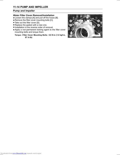 Kawasaki JetSki Ultra 250x Service Manual sample page with service data and tables