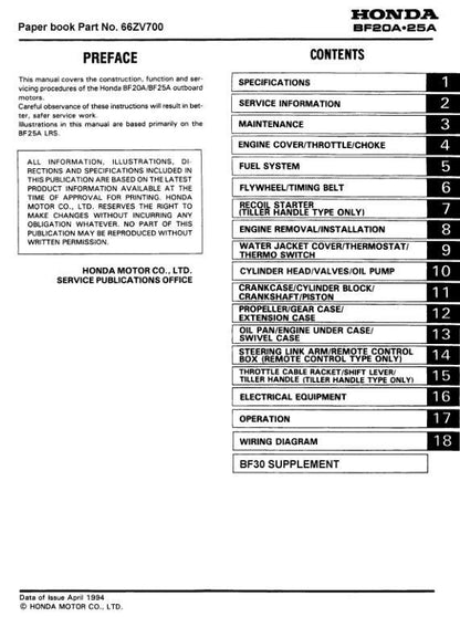 Honda BF25D BF30D Outboard Service Manual factory service manual title page