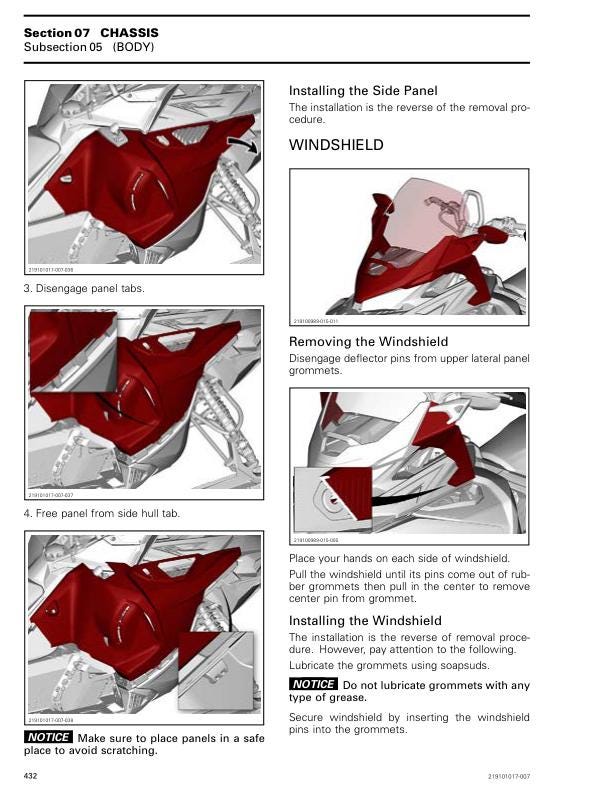 Lynx XTerrain Brutal 850 Snowmobile Service Manual sample page with technical illustrations