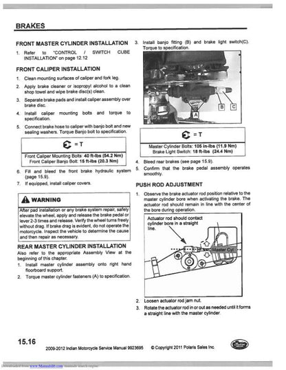 Indian Chief Classic Bomber Roadmaster Motorcycle Service Manual sample page from the repair manual