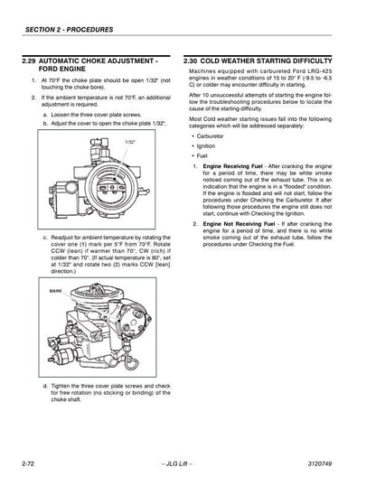 JLG 450A 450AJ Articulated Boom Lift Service Manual sample page with diagrams and specifications