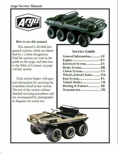 Argo S SN BF RB C CB V A B N R Service Manual table of contents