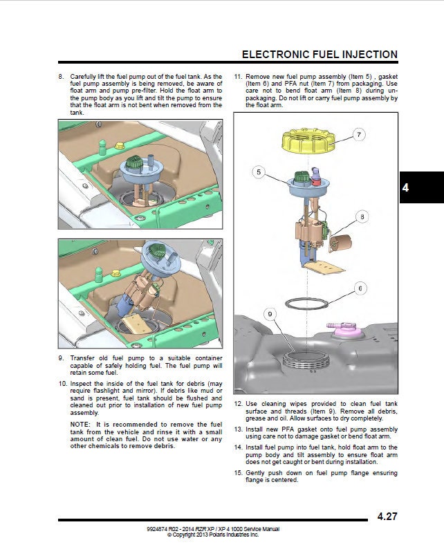 Polaris Ranger XP 1000 UTV Service Manual sample page showing repair procedures