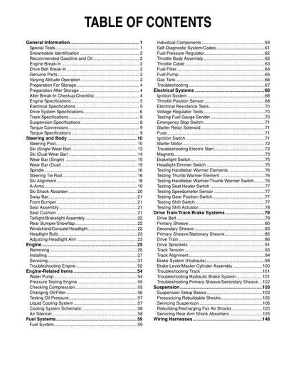 Yamaha SR Viper Snowmobile Service Manual table of contents
