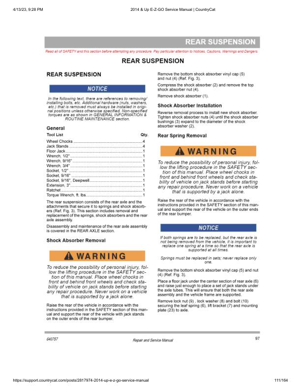 EZGO Terrain 1000 72v Golf Cart Service Manual sample page with technical illustrations
