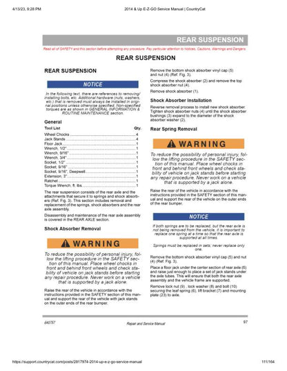 EZGO Terrain 1000 72v Golf Cart Service Manual sample page with technical illustrations