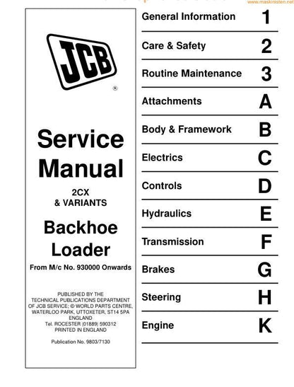 JCB 2CX Backhoe Loader Service Manual factory service manual title page
