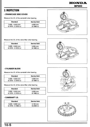 Honda BF2D Service Manual sample page with diagrams and specifications