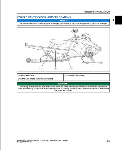 Polaris AXYS 850 Snowmobile Service Manual sample page with technical illustrations