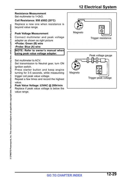CFMOTO CFORCE 400 500 450 UTV Service Manual sample page with service data and tables