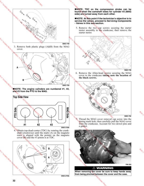 Yamaha Sidewinder Snowmobile Service Manual sample page with diagrams and specifications