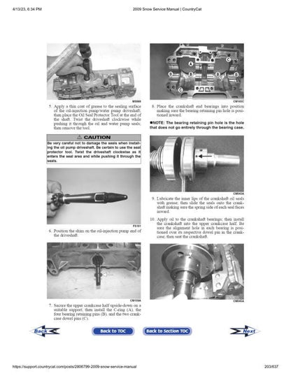 Arctic Cat Crossfire Z1 Bearcat F5 Snowmobile Service Manual sample page showing repair procedures