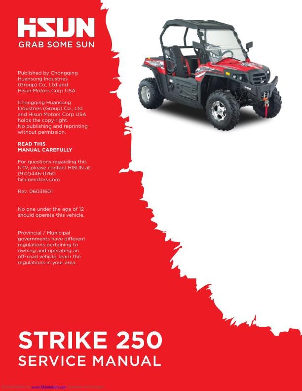 HiSun Strike HS200 HS250 UTV Service Manual factory service manual title page