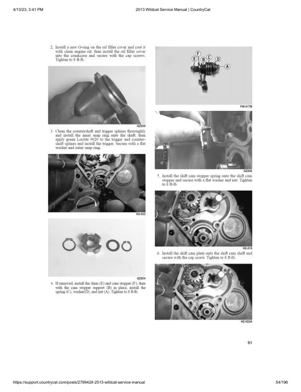 Arctic Cat Wildcat X UTV Service Manual sample page with diagrams and specifications