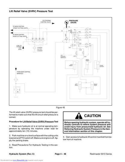 Toro Reelmaster 5210 5410 5510 5610 Mower Service Manual sample page with diagrams and specifications