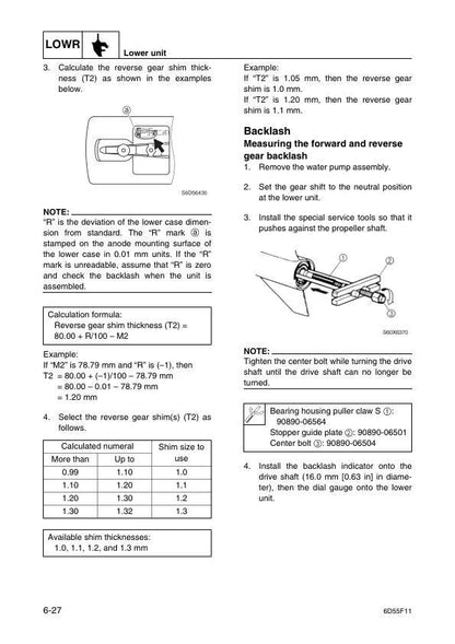 Yamaha F25C Outboard Service Manual sample page with service data and tables