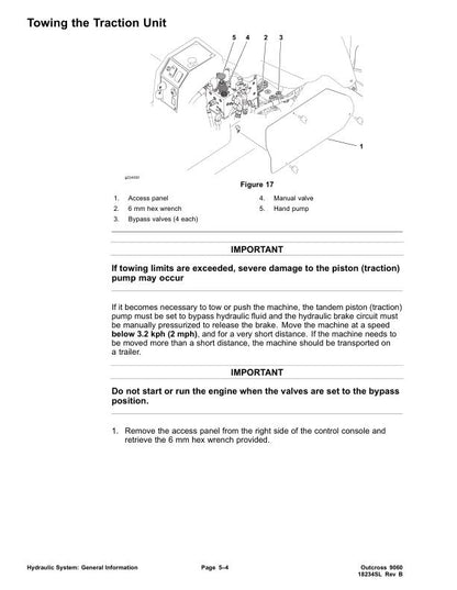 Toro 9060 Outcross Mower Service Manual sample page with diagrams and specifications