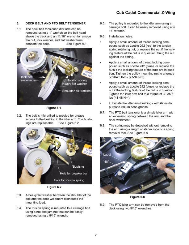 Cub Cadet Z Wing Mower Service Manual sample page with diagrams and specifications