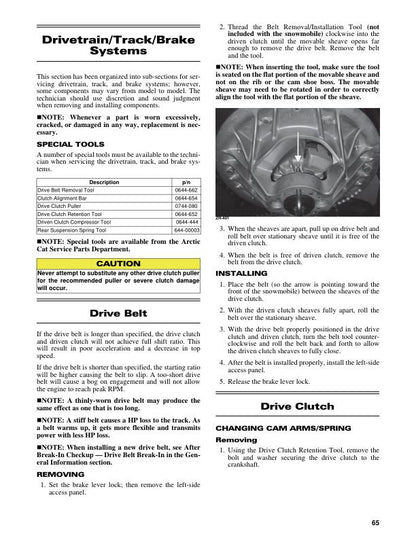 Arctic Cat Norseman Riot Touring ZR M 400 Snowmobile Service Manual sample page with service data and tables