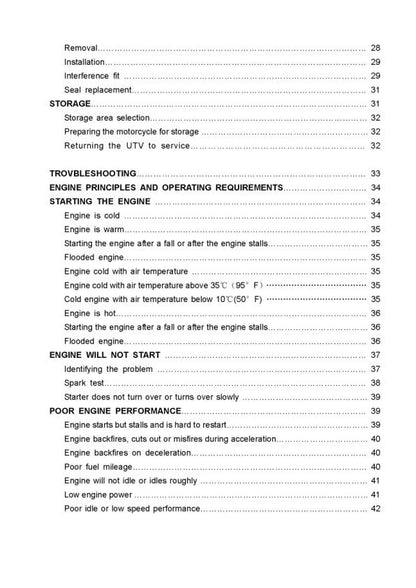HiSun HS700 HS600 HS500 UTV Service Manual sample page with diagrams and specifications