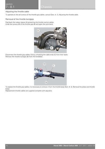 Ducati Diavel ABS Motorcycle Service Manual sample page with diagrams and specifications