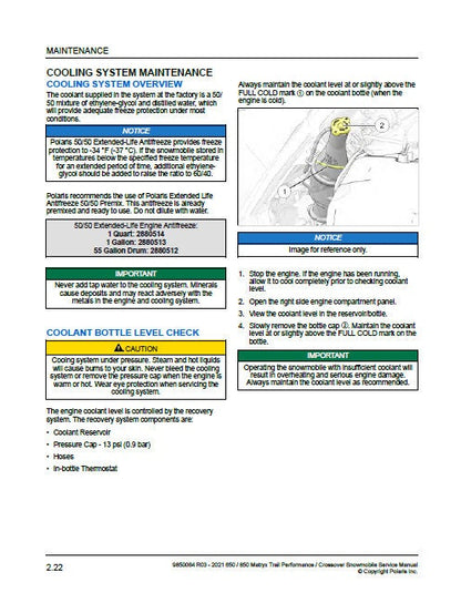 Polaris MATRYX Indy Switchback XCR 650 850 Snowmobile Service Manual sample page with technical illustrations