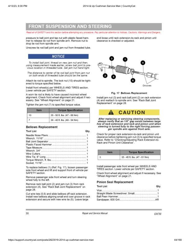 Cushman Hauler Pro 72V Golf Cart Service Manual sample page showing repair procedures