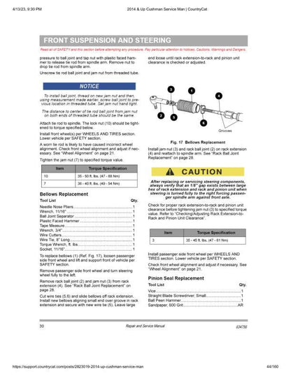 Cushman Hauler Pro 72V Golf Cart Service Manual sample page showing repair procedures