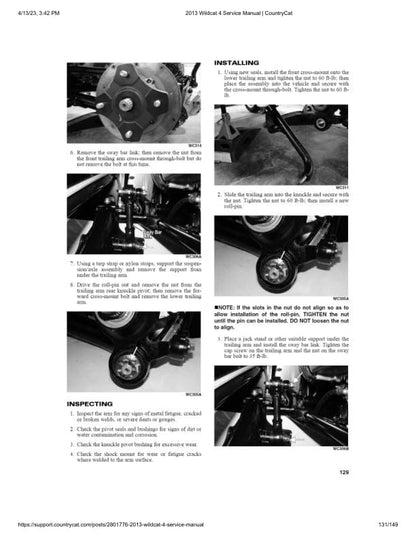 Arctic Cat Wildcat 4 UTV Service Manual sample page with service data and tables