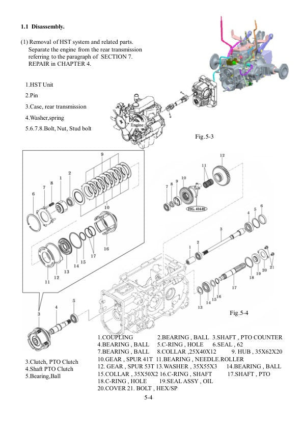 TYM T264 HST Compact Tractor Service Manual sample page showing repair procedures