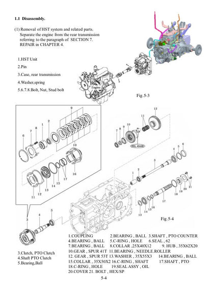 TYM T264 HST Compact Tractor Service Manual sample page showing repair procedures