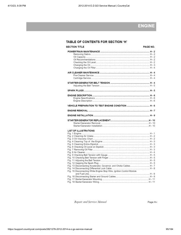 EZGO Terrain 1500 Gas Golf Cart Service Manual sample page showing schematics and diagrams