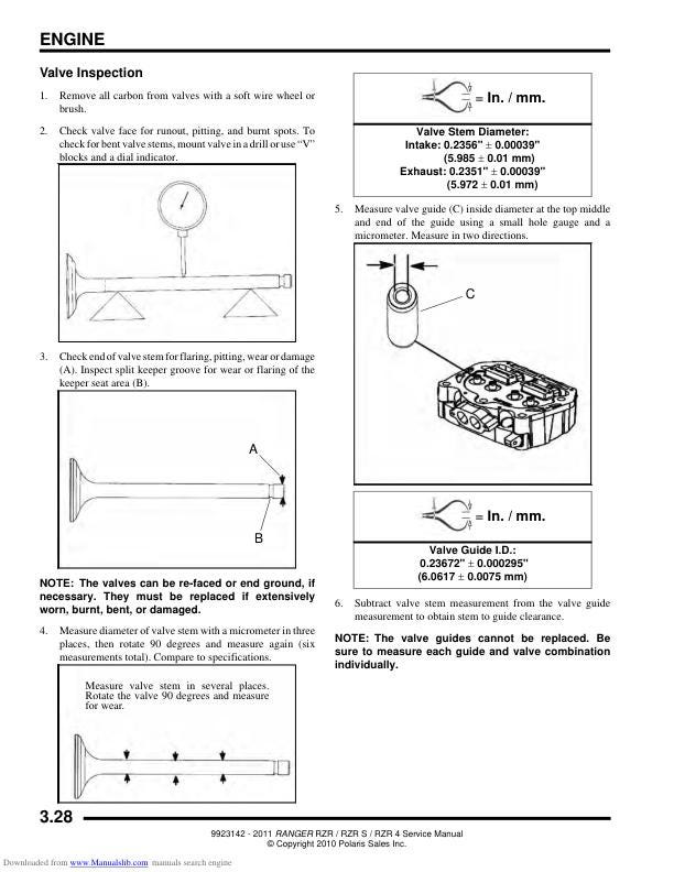 Polaris RZR 800 RZR-S RZR-4 UTV Service Manual sample page with diagrams and specifications