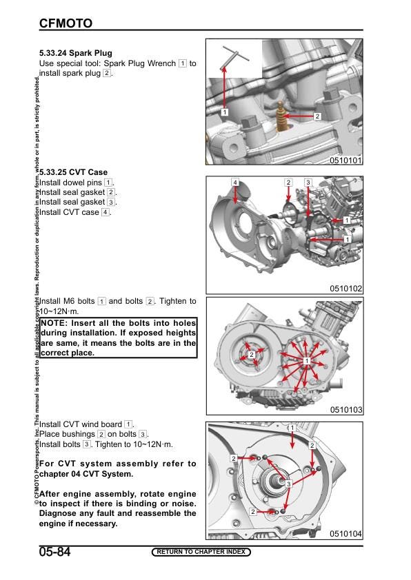 CFMOTO UFORCE 600 UTV Service Manual sample page with technical illustrations
