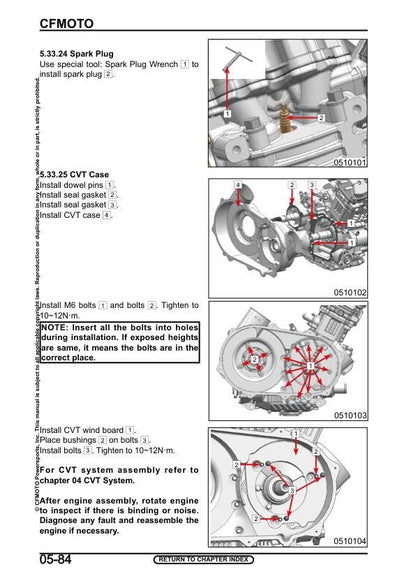 CFMOTO UFORCE 600 UTV Service Manual sample page with technical illustrations